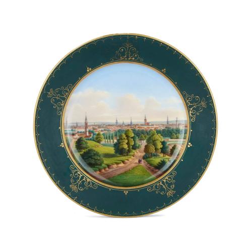 Antique Russian porcelain plate painted with a view of Riga
