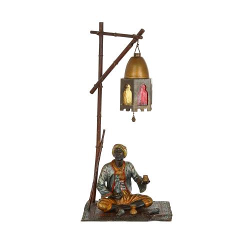 Antique Austrian cold-painted bronze Orientalist lamp