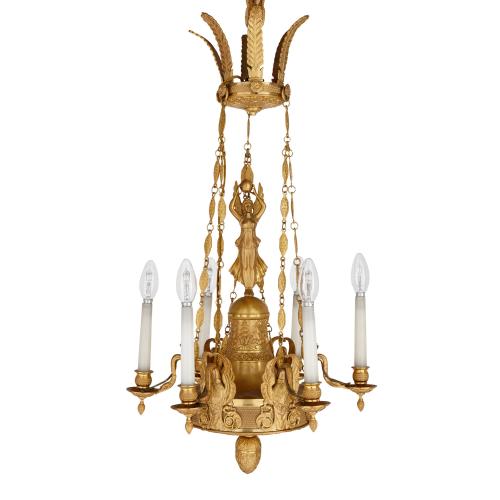 Empire period antique French ormolu six light chandelier