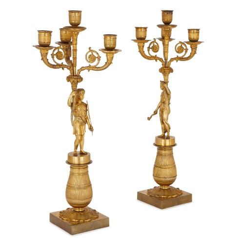 Pair of antique Empire period ormolu candelabra