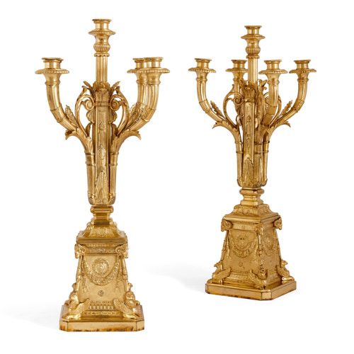 Pair of Louis XVI style ormolu candelabra by Susse Frères