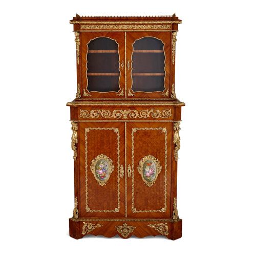 Ormolu and porcelain mounted antique cabinet by Louis Grade