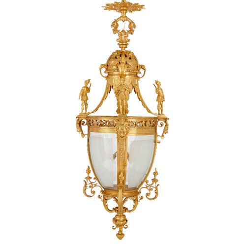 Large Rococo style ormolu lantern with soldier surmounts