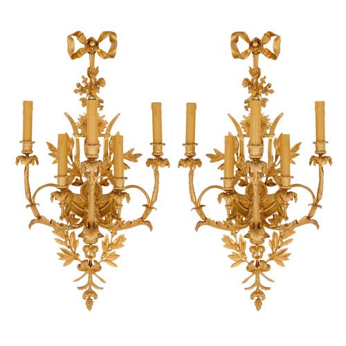 Pair of Louis XVI style ormolu wall lights after Feuchère