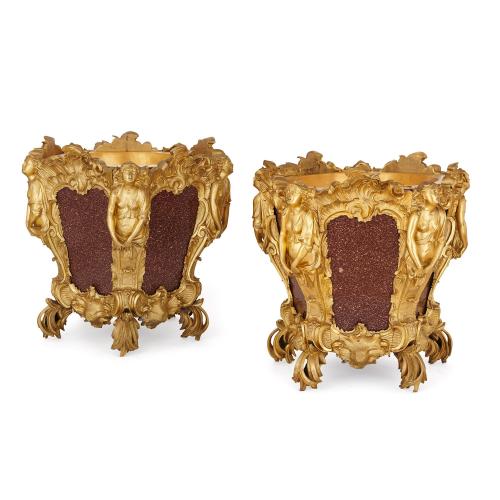 Pair of ormolu and porphyry antique French jardinières