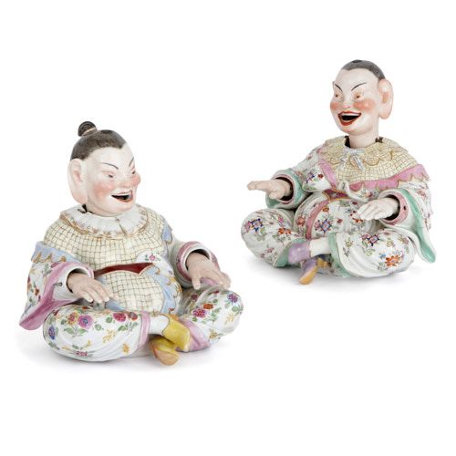 Pair of Meissen porcelain nodding pagoda figures