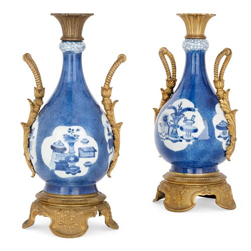 Pair of ormolu mounted Kangxi porcelain vases