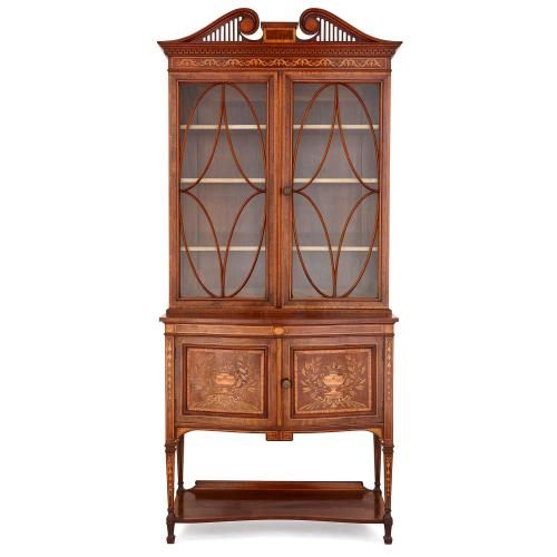 Antique Victorian marquetry and mahogany display cabinet
