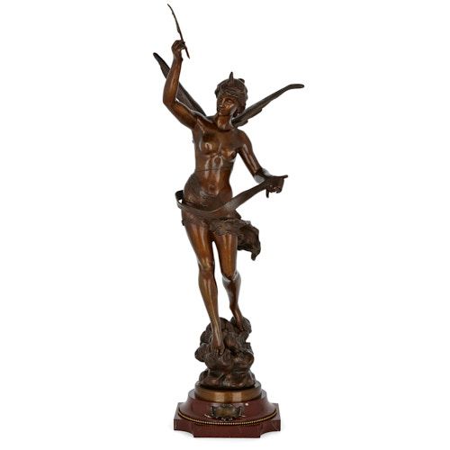 'Standing Angel', patinated bronze figure by Ferrand