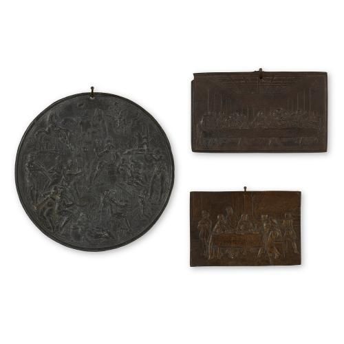 Set of three antique German Renaissance style iron plaques