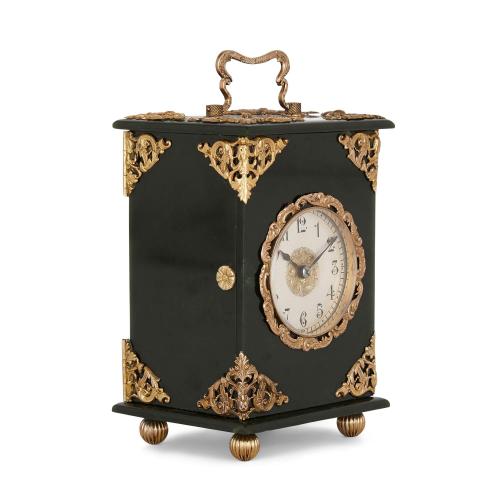 Gold mounted nephrite antique French carriage clock