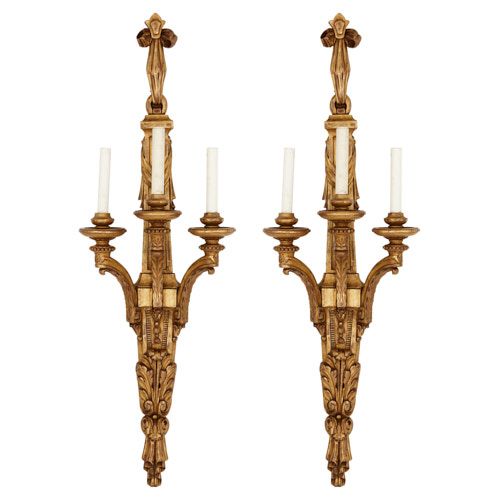Pair of Neoclassical style carved giltwood wall lights
