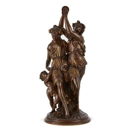 Antique parcel gilt and bronze group of dancers by Loveque