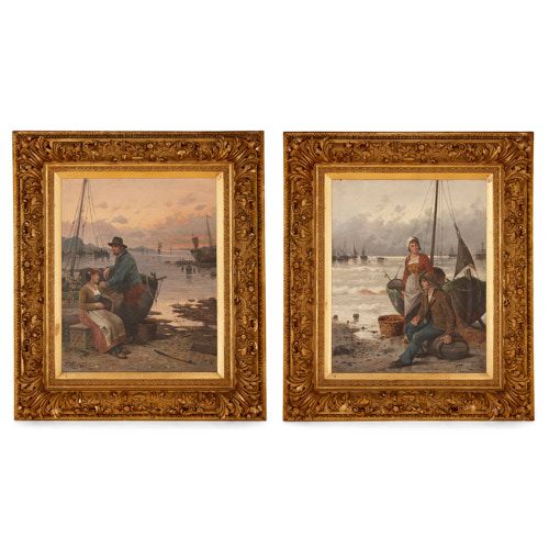 Pair of 19th Century Dutch harbourside paintings by Hörde