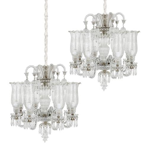 Pair of French Belle Époque style clear cut glass chandeliers