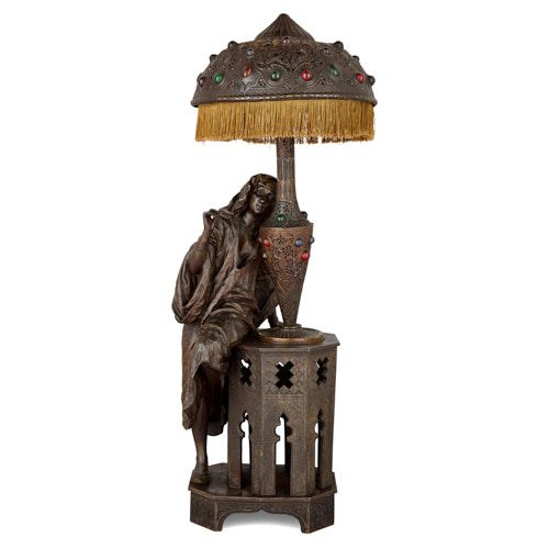 Large Orientalist spelter figural lamp