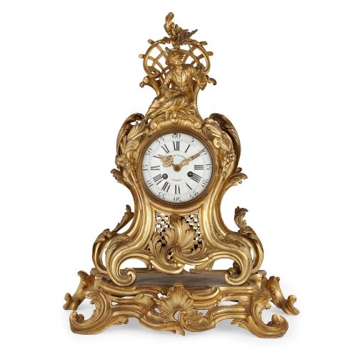 Louis XV period Chinoiserie style gilt bronze mantel clock