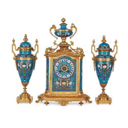 Ormolu and porcelain antique 19th Century French clock set