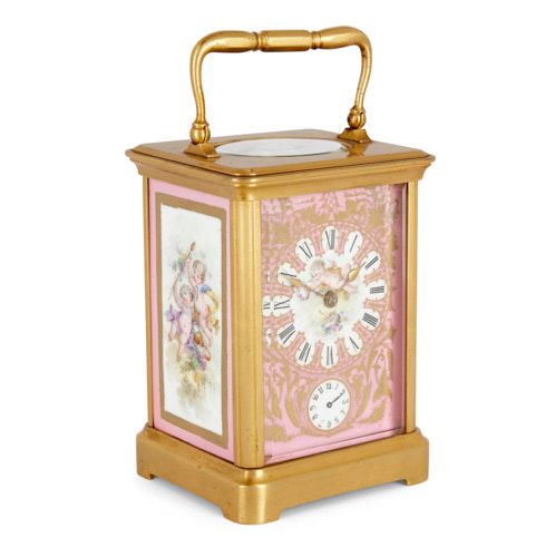 Sèvres style porcelain mounted ormolu antique carriage clock
