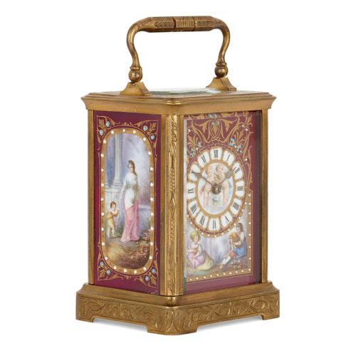 French Sèvres style porcelain and ormolu carriage clock