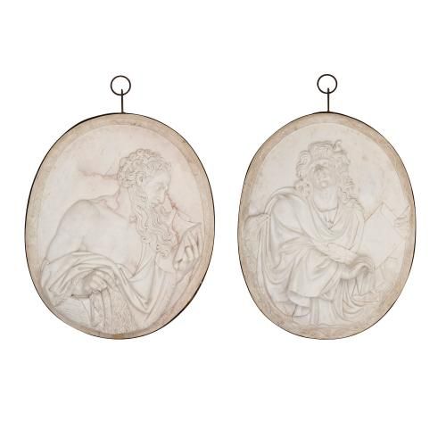Pair of marble relief plaques of St John and St James