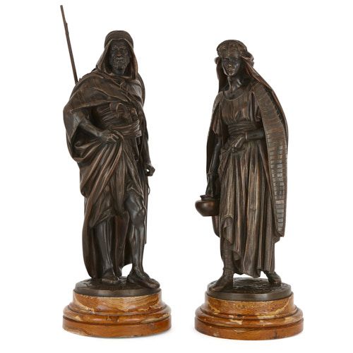 Two Orientalist patinated bronze and marble figures by Salmson