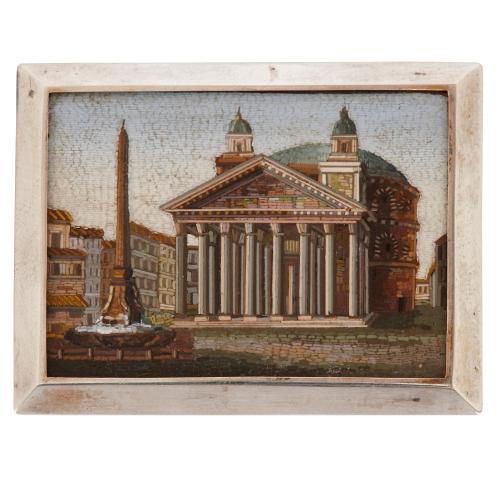 Antique micro-mosaic plaque of the Piazza Della Rotonda 