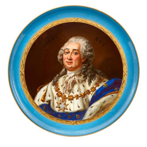 French Sevres style porcelain plate with portrait of Louis XVI
