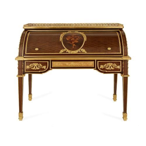 Ormolu Mounted Marquetry Roll Top Desk Attributed To Bernard