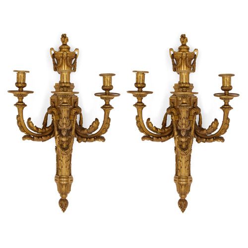 Pair of Louis XVI style ormolu wall lights