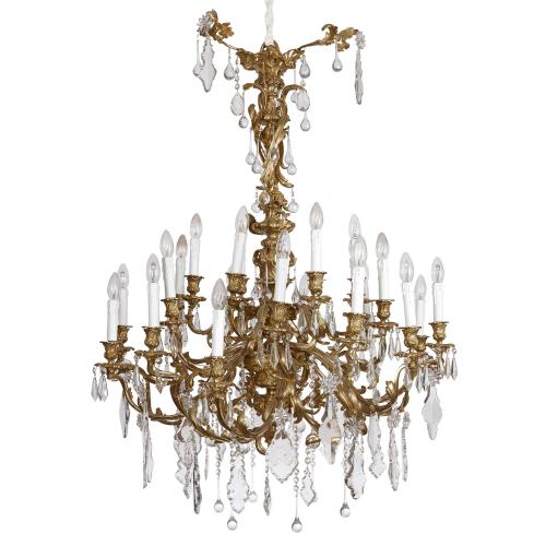 Rococo style ormolu and cut glass antique French chandelier