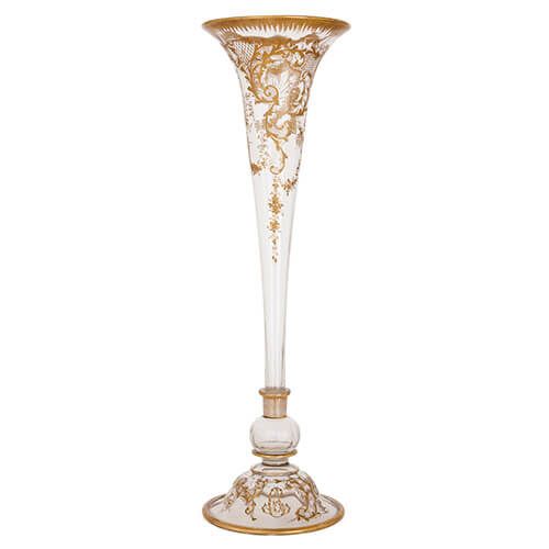 Large antique parcel gilt Bohemian glass vase