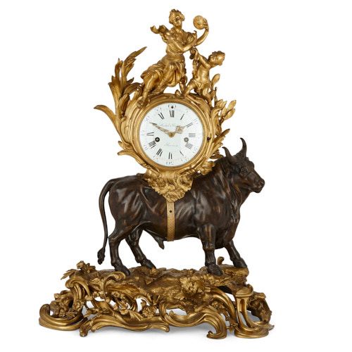 'The Abduction of Europa', gilt and patinated bronze clock
