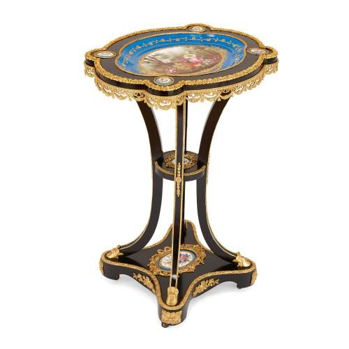 Ormolu mounted Sèvres porcelain and ebonised wood side table