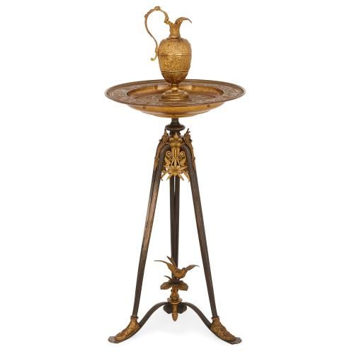 French antique ormolu and patinated bronze ewer and basin