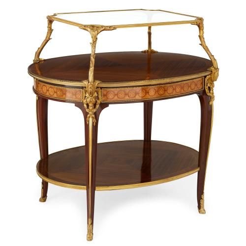 French Belle Epoque period marquetry tea table by Linke
