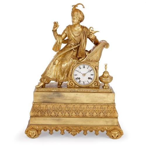 Antique Orientalist style French gilt bronze mantel clock