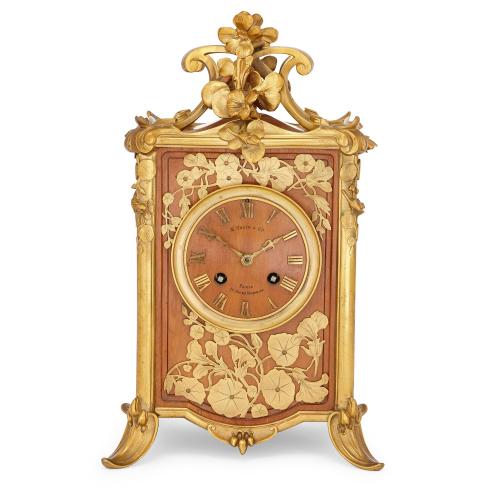 Art Nouveau period ormolu mounted wooden mantel clock