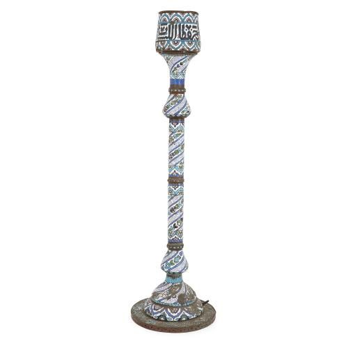 Large antique enamelled Syrian floor candlestick