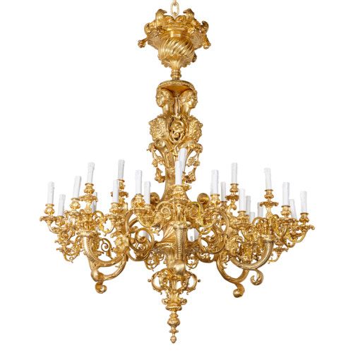 Large Louis XIV style ormolu eighteen-light chandelier
