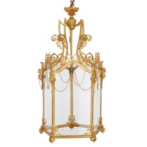 French Baroque style ormolu and glass lantern