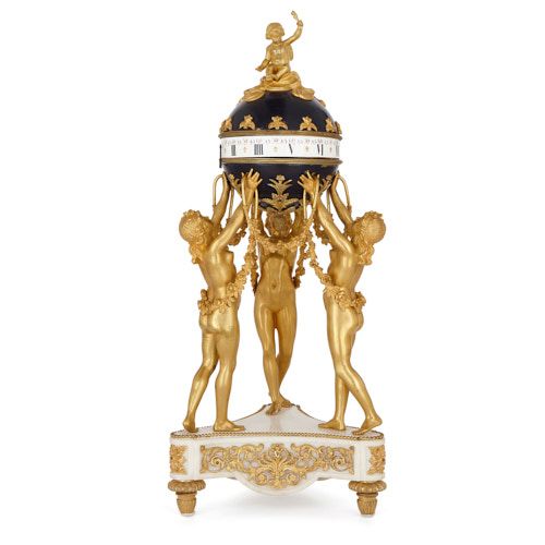 Ormolu and marble cercle tournant mantel clock after Vion