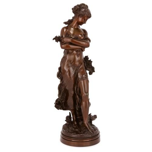 Antique French patinated bronze figure of a woman by Moreau
