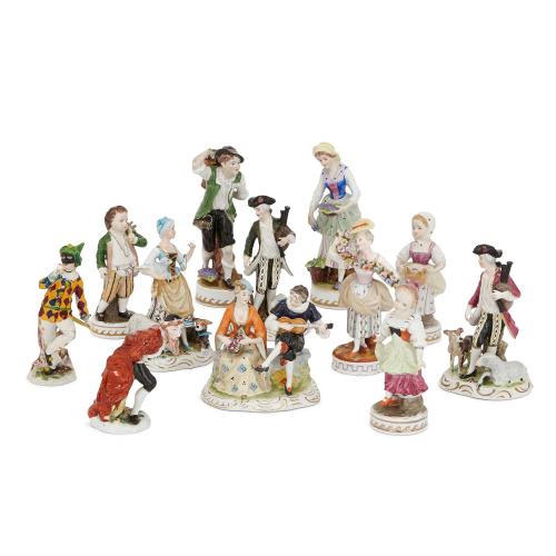 Twelve antique German Dresden porcelain figures