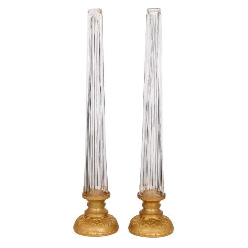 Pair of English gilt metal and glass lamp bases