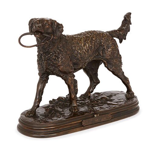 'Warwick', antique patinated bronze model of a dog by Mene