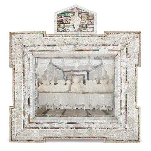 Antique carved mother of pearl icon of the Last Supper