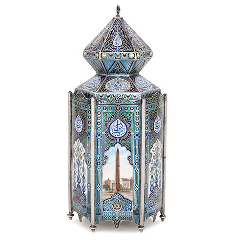 Antique Russian Islamic Turkish market silver and enamel vase