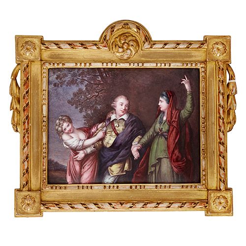 Antique Limoges enamel plaque in giltwood frame