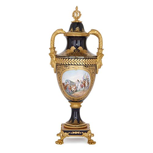 French ormolu mounted Sevres style porcelain Napoleonic vase